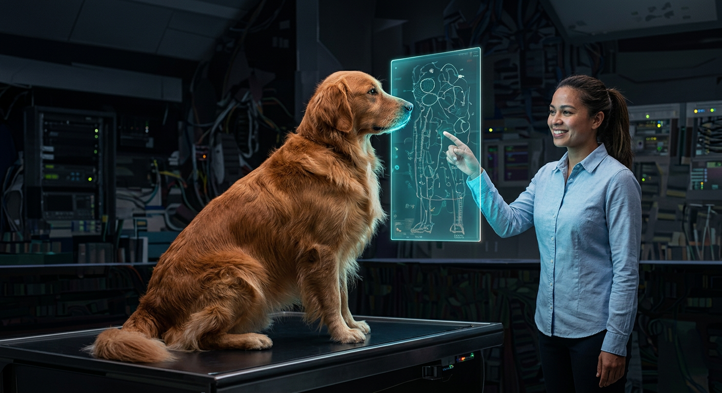 Cane in un ambiente naturale con luce calda, rappresentazione del design biologico istintivo